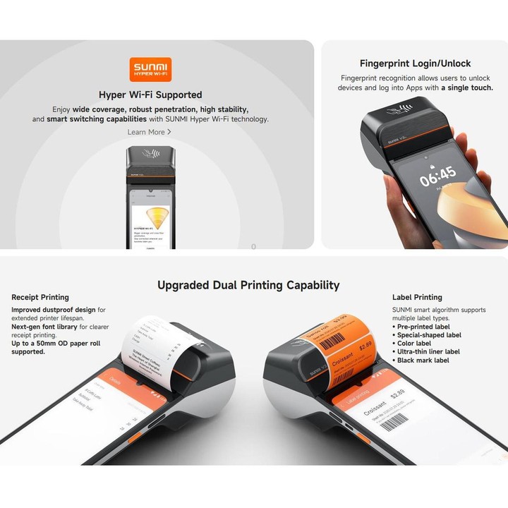SUNMI V3 Android Handheld POS Terminal Receipt Label Printer, Spec: NFC 3+32G