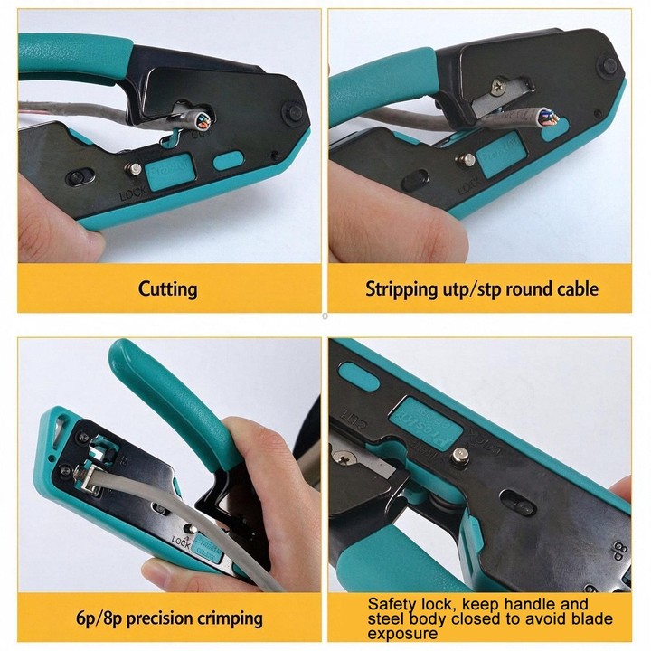 ProsKit CP-333 Non-Slip Handle Network Crimper 6P/8P Dual-Use Crystal Head Network Cable Crimping Plier