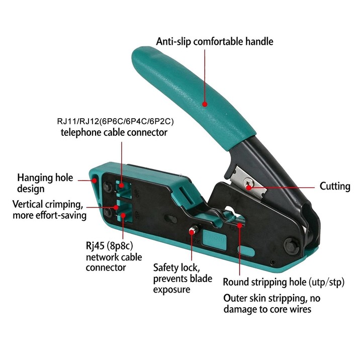 ProsKit CP-333 Non-Slip Handle Network Crimper 6P/8P Dual-Use Crystal Head Network Cable Crimping Plier