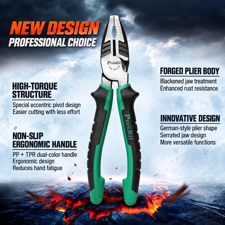ProsKit 1PK-051DS 8 inch Electrician Flat Nose Pliers Industrial Grade Combination Pliers