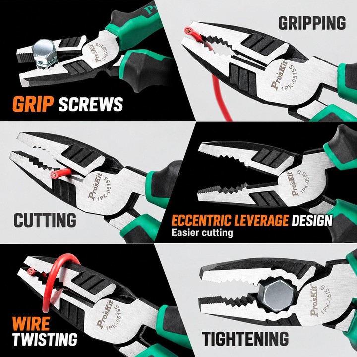 ProsKit 1PK-051DS 8 inch Electrician Flat Nose Pliers Industrial Grade Combination Pliers