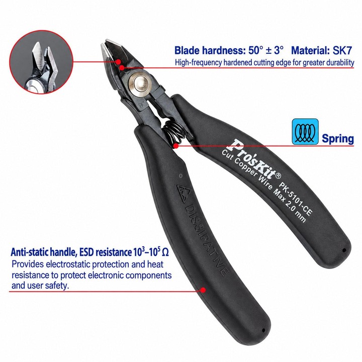 ProsKit 1PK-5101-CE Anti-Static Anti-Spring Diagonal Cutting Pliers Electronic Side Cutters