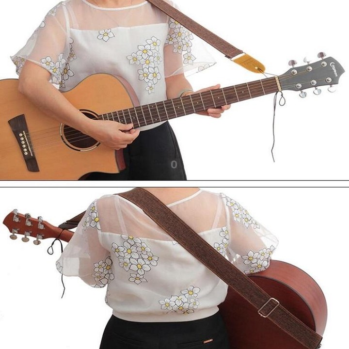 Cotton Linen Guitar Studs Strap Diagonal Shoulder Strap Musical Instrument Accessories(Beige)