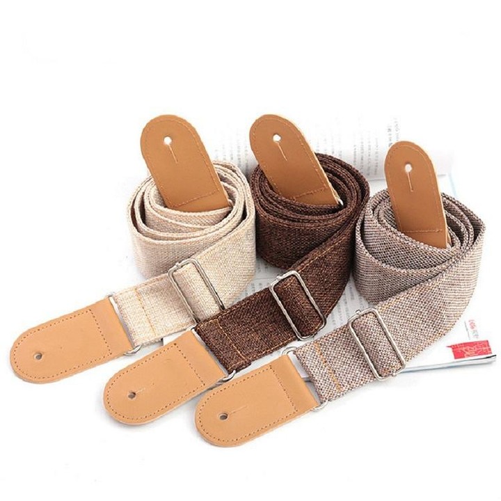 Cotton Linen Guitar Studs Strap Diagonal Shoulder Strap Musical Instrument Accessories(Light Gray)