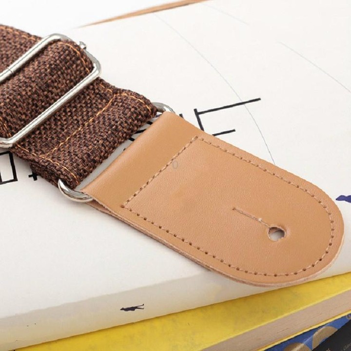 Cotton Linen Guitar Studs Strap Diagonal Shoulder Strap Musical Instrument Accessories(Brown)
