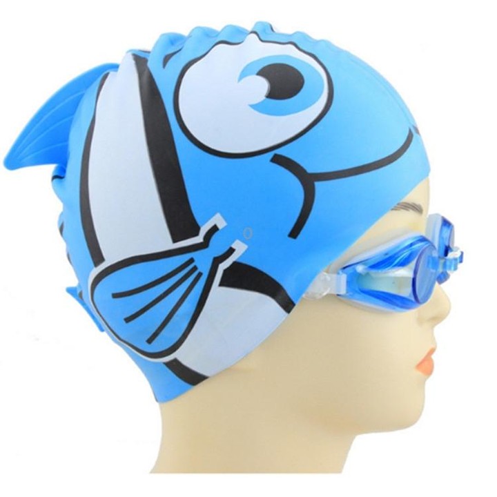 Ear Protection Small Fish Pattern Diving Cap Children Silicone Swimming Cap(E)