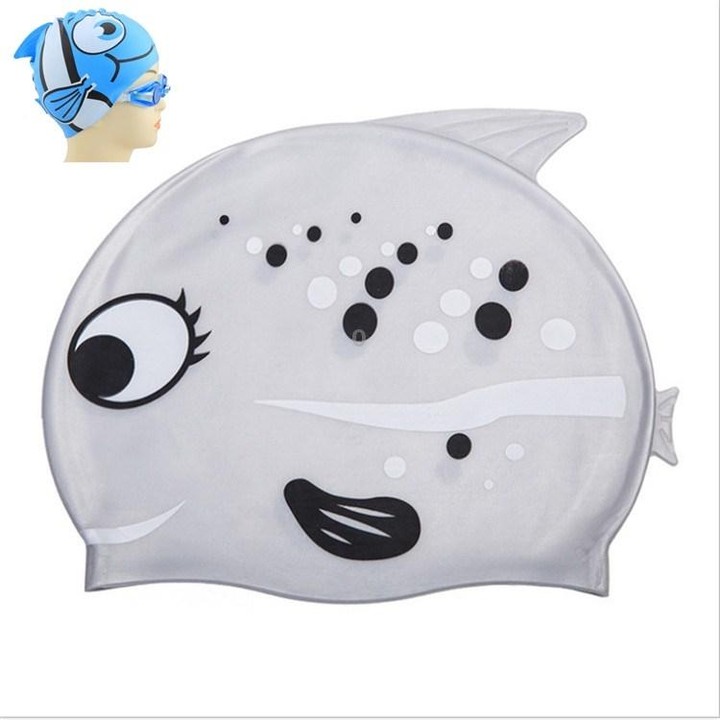 Ear Protection Small Fish Pattern Diving Cap Children Silicone Swimming Cap(E)