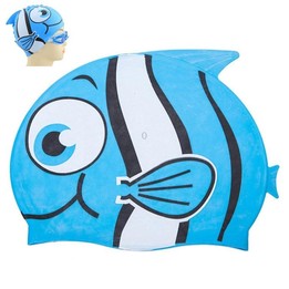 Ear Protection Small Fish Pattern Diving Cap Children Silicone Swimming Cap(J)