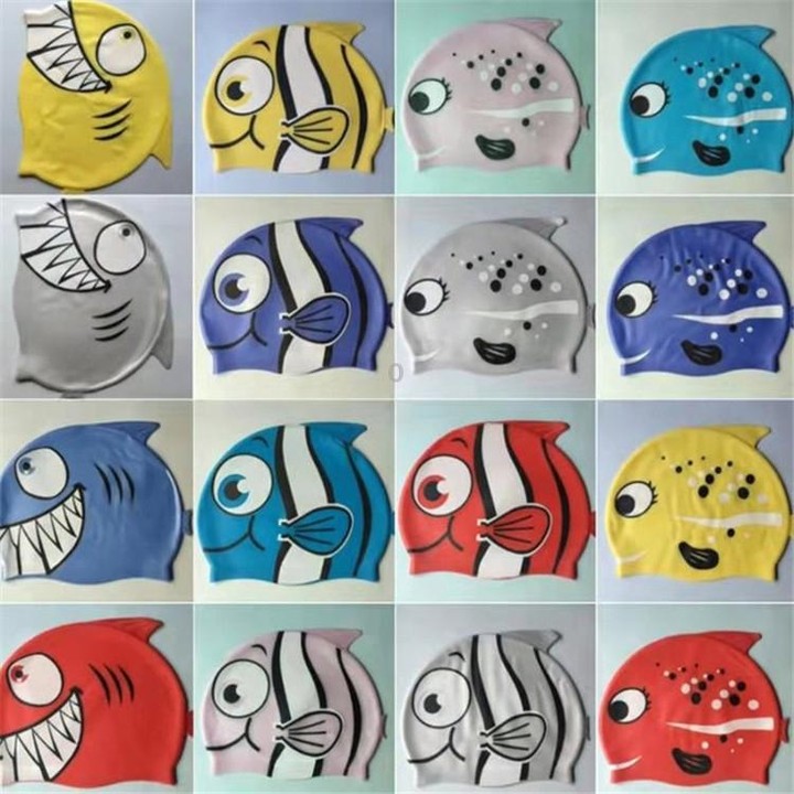 Ear Protection Small Fish Pattern Diving Cap Children Silicone Swimming Cap(L)