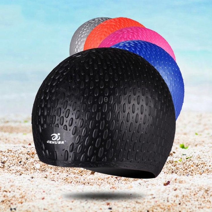 Larger Version Water Drop Shape Silicone Swimming Cap(Black)