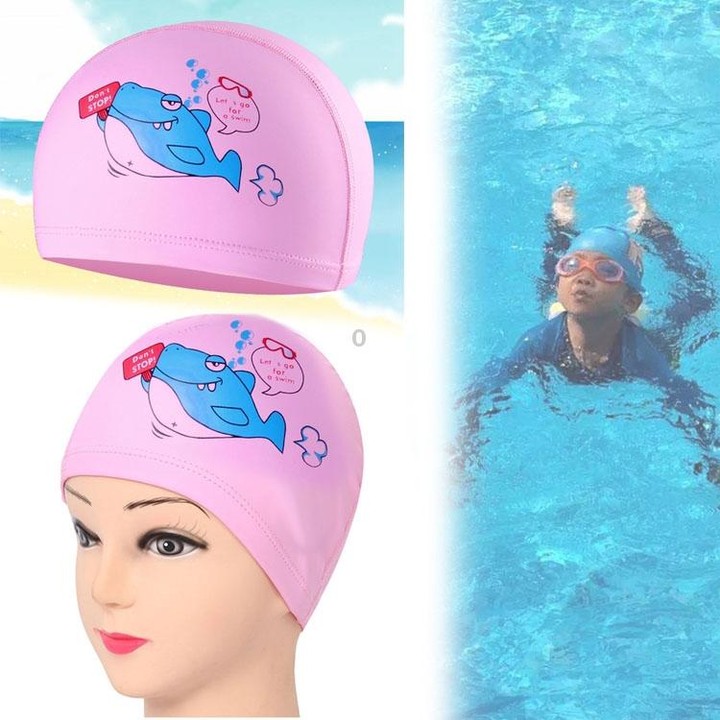 Children Waterproof Hair Care PU Coated Cartoon Pattern Swimming Cap(Blue Shark)