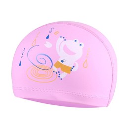 Children Waterproof Hair Care PU Coated Cute Frog Pattern Swimming Cap(Pink)