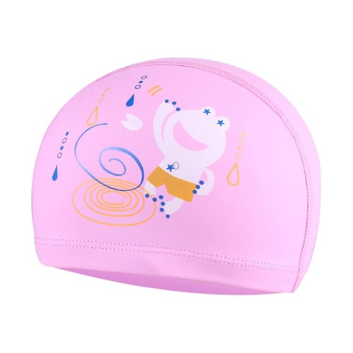 Children Waterproof Hair Care PU Coated Cute Frog Pattern Swimming Cap(Pink)