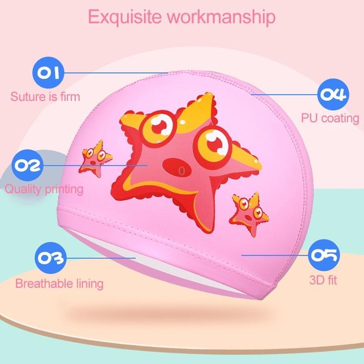 Children Waterproof PU Coated Breathable Sunscreen Swimming Cap(Pink Starfish)