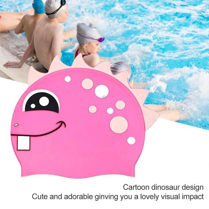 Children Cartoon Dinosaur Comfortable Silicone Swimming Cap(Green1)