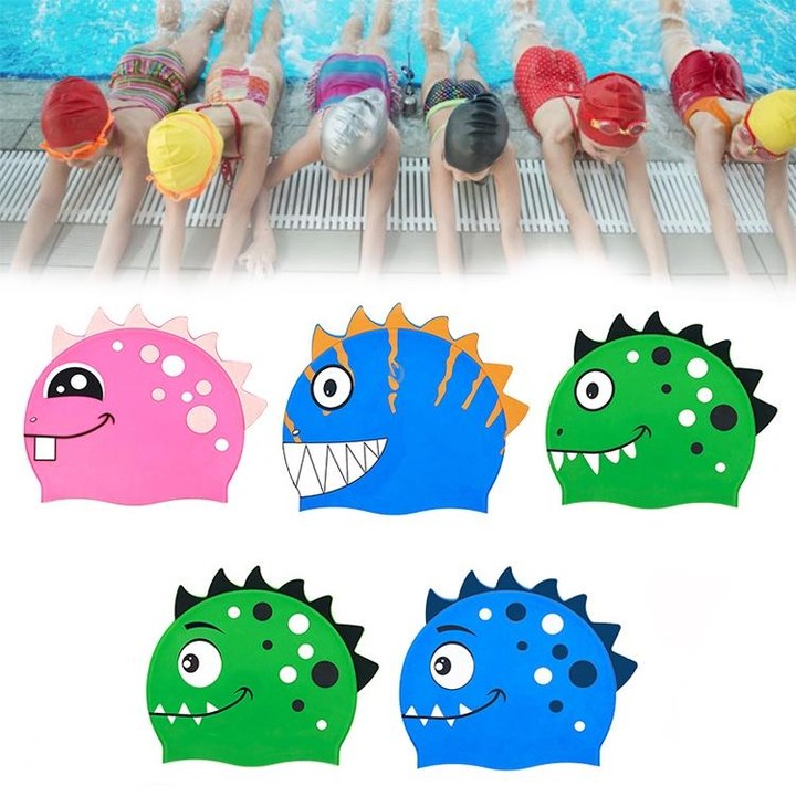 Children Cartoon Dinosaur Comfortable Silicone Swimming Cap(Green1)