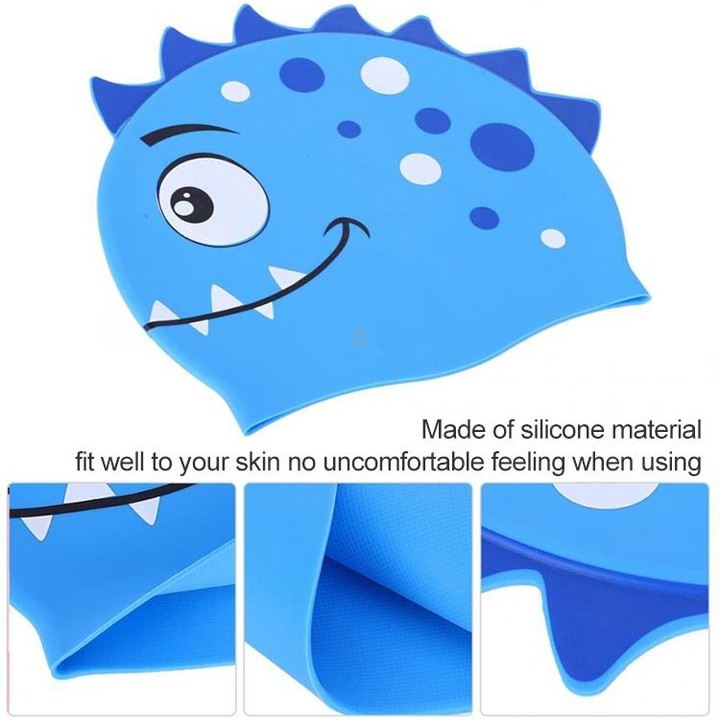 Children Cartoon Dinosaur Comfortable Silicone Swimming Cap(Pink)