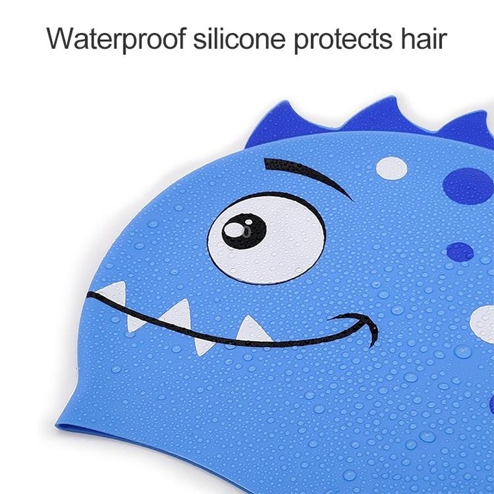 Children Cartoon Dinosaur Comfortable Silicone Swimming Cap(Pink)