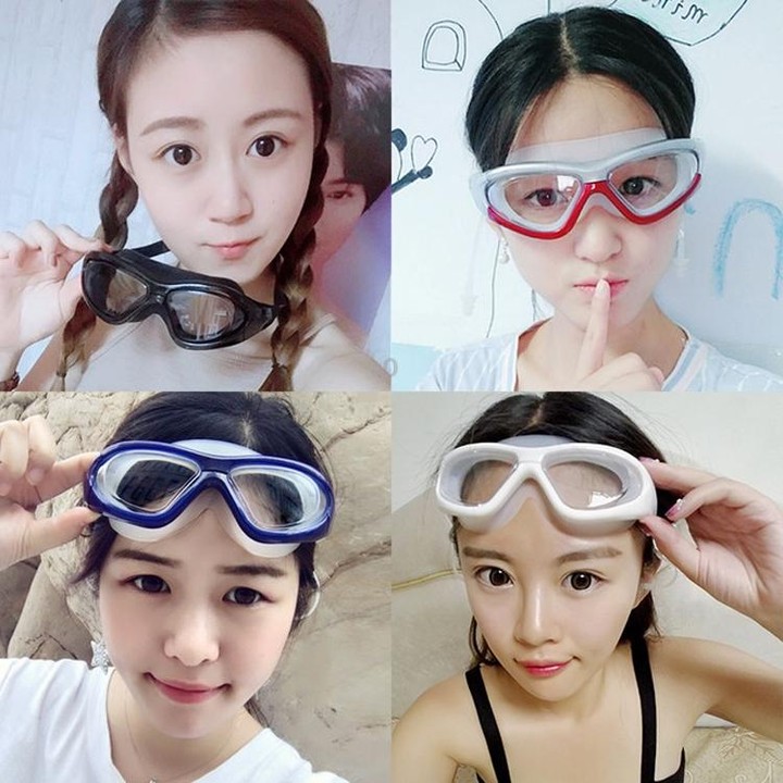 J8150 Eye Protection Flat Light Adult waterproof Anti-fog Big Frame Swimming Goggles with Earplugs(Transparent Pink)