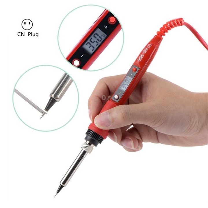 908S 80W LCD Thermostat Soldering Iron Constant Temperature Soldering Iron, Plug Type:CN Plug(Red)