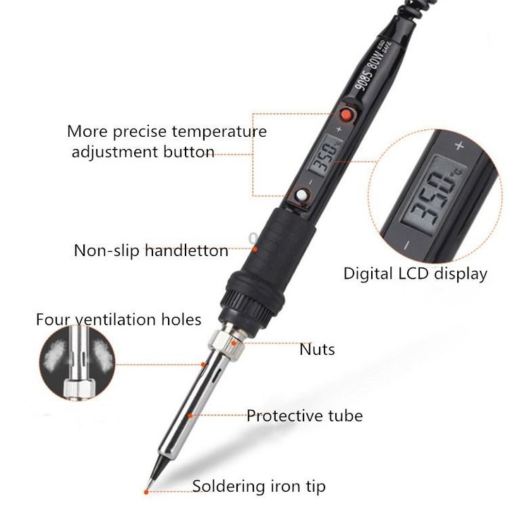 908S 80W LCD Thermostat Soldering Iron Constant Temperature Soldering Iron, Plug Type:US Plug(Red)