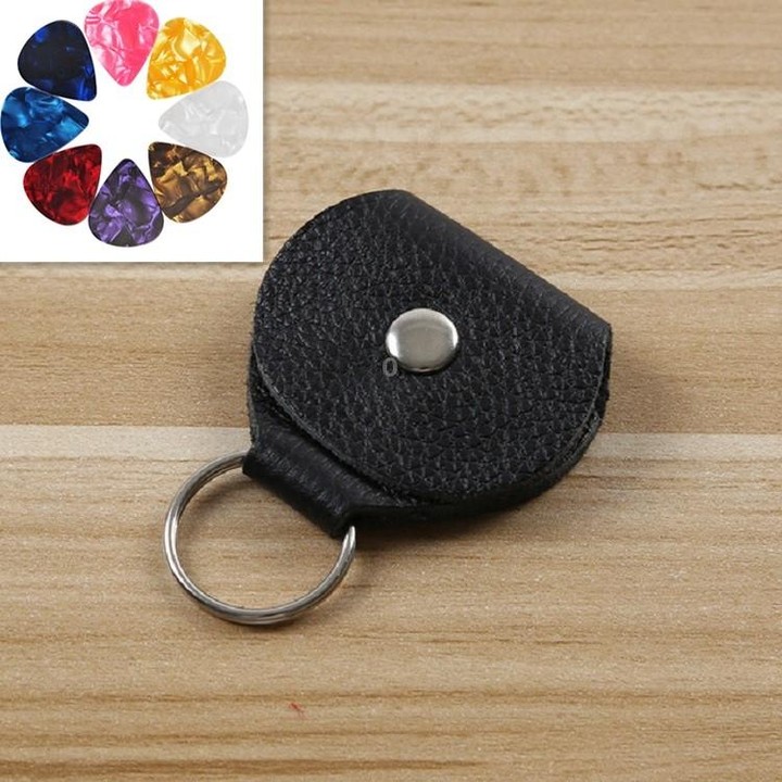 10 PCS Genuine Leather Guitar Pick Storage Bag with Key Ring, Color:Black