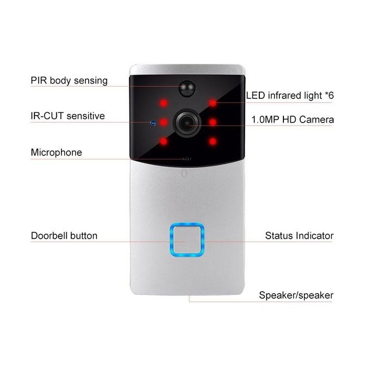 VESAFE Home VS-M2 HD 720P Security Camera Smart WiFi Video Doorbell Intercom, Support TF Card & Night Vision & PIR Detection APP