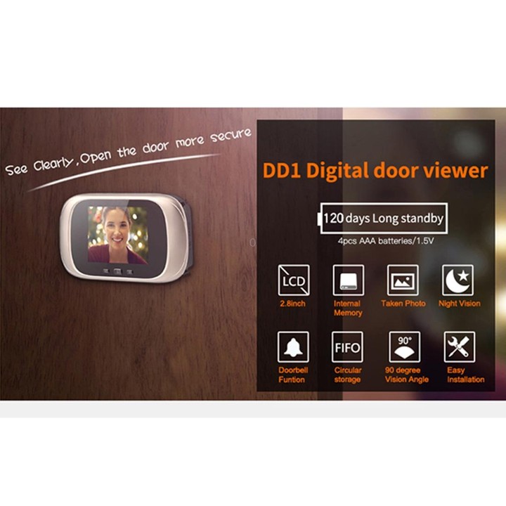 DD1 Smart Electronic Cat Eye Camera Doorbell with 2.8 inch LCD Screen, Support Infrared Night Vision(Gold)