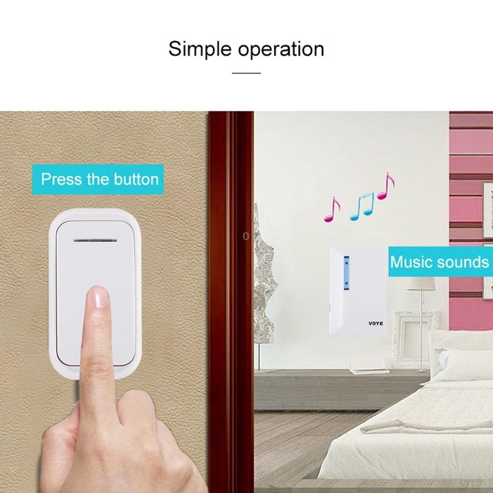 VOYE V015F Home Music Remote Control Wireless Doorbell with 38 Polyphony Sounds (White)