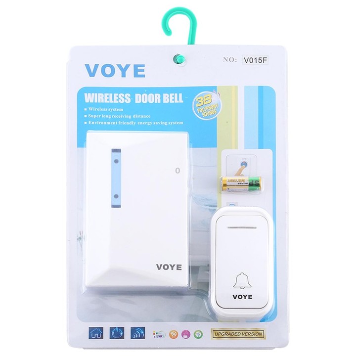 VOYE V015F Home Music Remote Control Wireless Doorbell with 38 Polyphony Sounds (White)