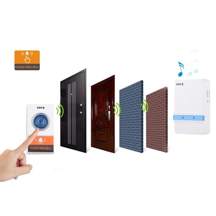 VOYE V012A Home Music Remote Control Wireless Doorbell with 38 Polyphony Sounds (White)