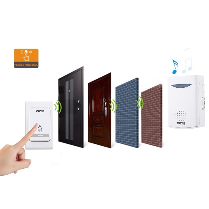 VOYE V006B Home Music Remote Control Wireless Doorbell with 38 Polyphony Sounds (White)