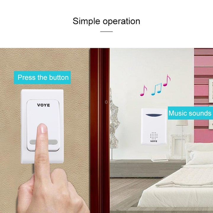 VOYE V006B Home Music Remote Control Wireless Doorbell with 38 Polyphony Sounds (White)
