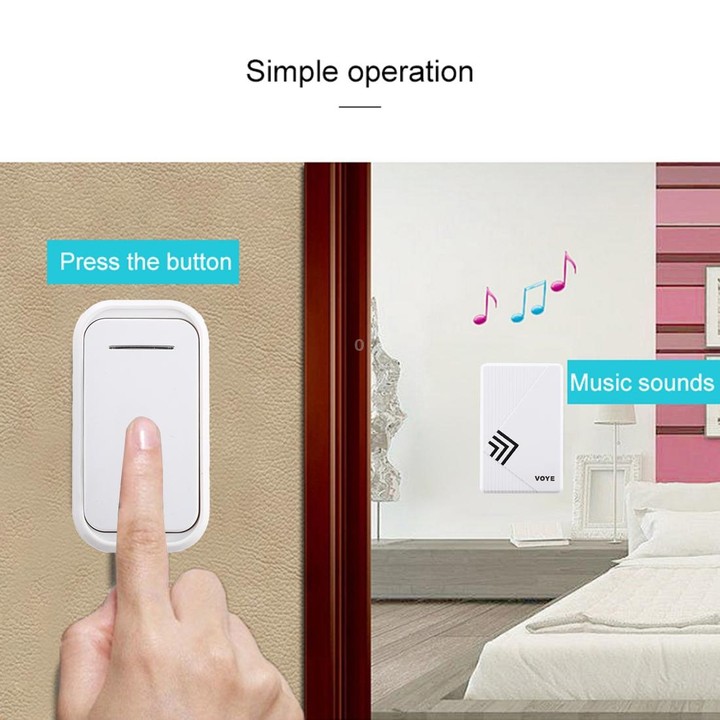 VOYE V022F Home Music Remote Control Wireless Doorbell with 38 Polyphony Sounds (White)