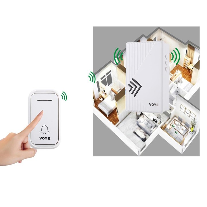 VOYE V022F Home Music Remote Control Wireless Doorbell with 38 Polyphony Sounds (White)