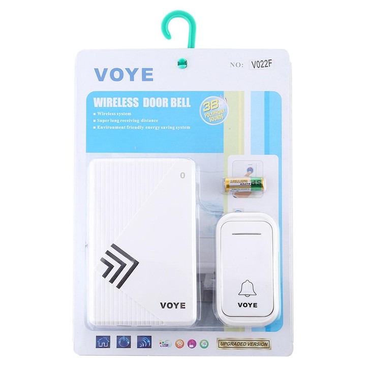 VOYE V022F Home Music Remote Control Wireless Doorbell with 38 Polyphony Sounds (White)