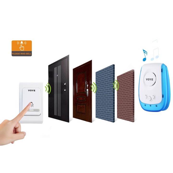 VOYE V009B Home Music Remote Control Wireless Doorbell with 38 Polyphony Sounds, US Plug (White)