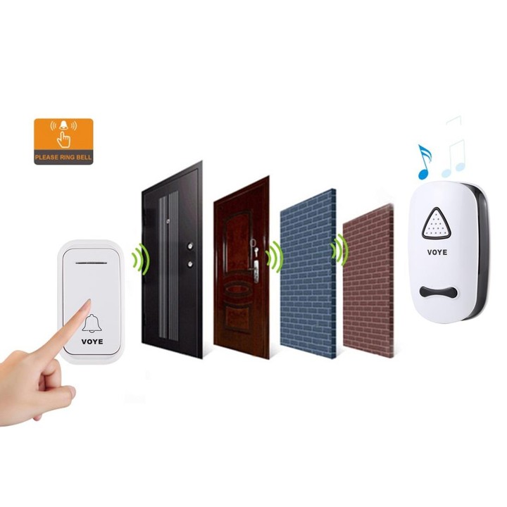 VOYE V025F Home Music Remote Control Wireless Doorbell with 38 Polyphony Sounds, US Plug(White)