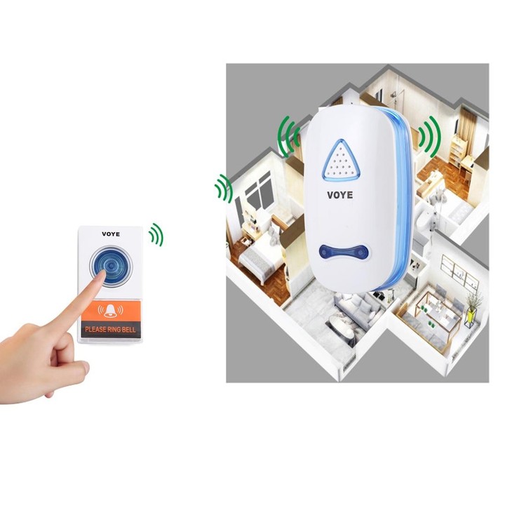 VOYE V025A Home Music Remote Control Wireless Doorbell with 38 Polyphony Sounds, US Plug (White)