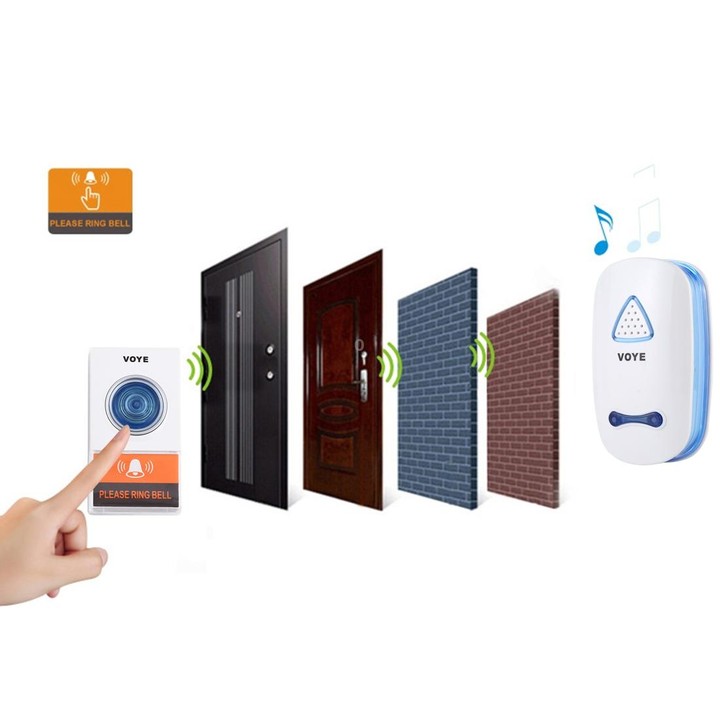 VOYE V025A Home Music Remote Control Wireless Doorbell with 38 Polyphony Sounds, US Plug (White)