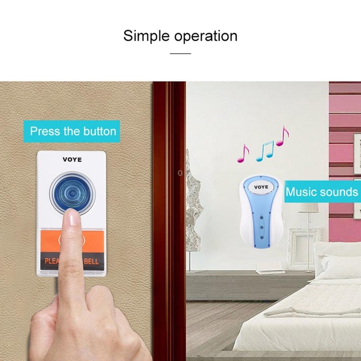 VOYE V008A Home Music Remote Control Wireless Doorbell with 38 Polyphony Sounds, US Plug(White)