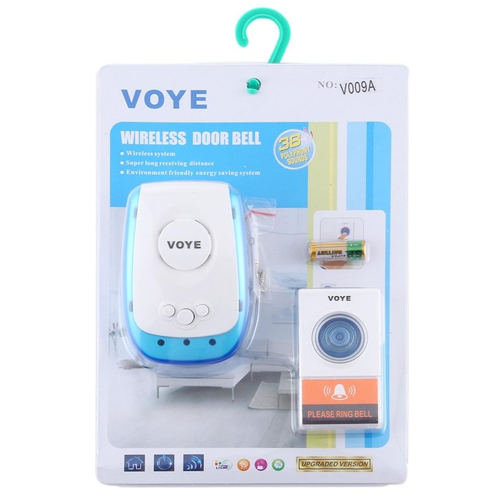 VOYE V009A Home Music Remote Control Wireless Doorbell with 38 Polyphony Sounds, US Plug (White)