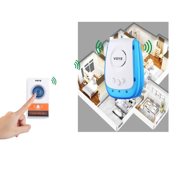 VOYE V009A Home Music Remote Control Wireless Doorbell with 38 Polyphony Sounds, US Plug (White)