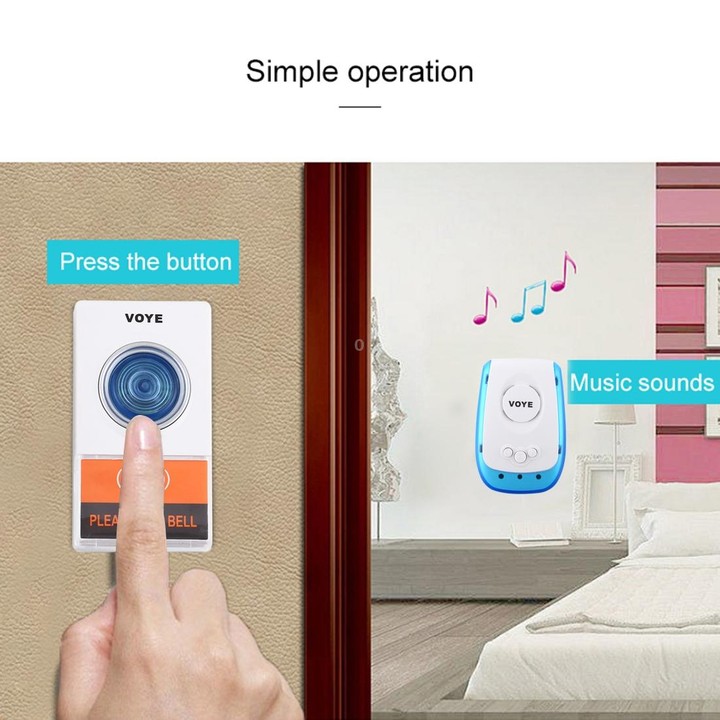 VOYE V009A Home Music Remote Control Wireless Doorbell with 38 Polyphony Sounds, US Plug (White)