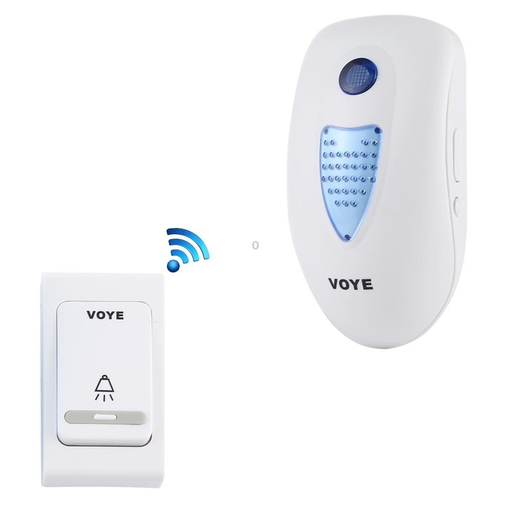 VOYE V003B Home Music Remote Control Wireless Doorbell with 38 Polyphony Sounds, US Plug (White)