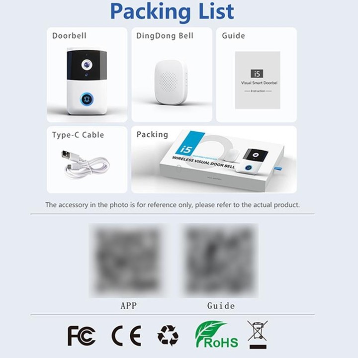 DoorBell i5 Smart Doorbell HD Wireless Bluetooth WiFi Security Camera Visual Doorbells Anti-theft Support Bidirectional Voice In