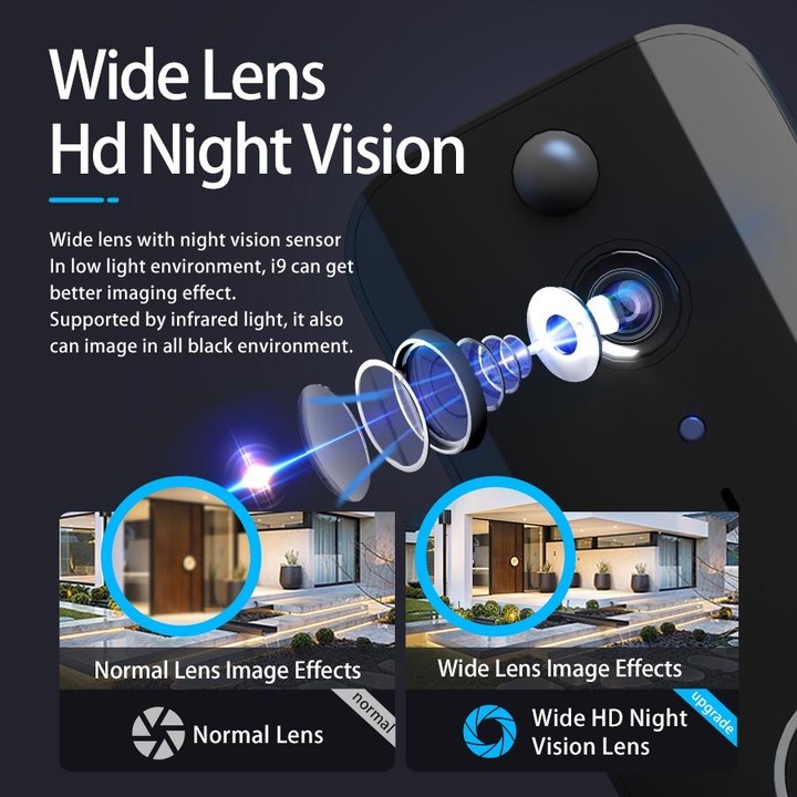 DoorBell i9 Wireless Doorbell Camera, Night vision, Motion Detection, Two-way Intercom (Black)