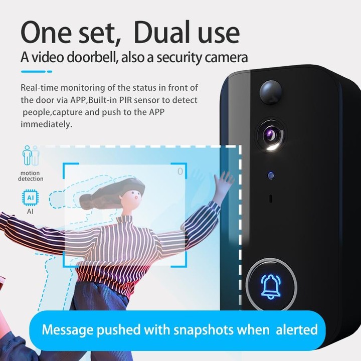 DoorBell i9 Wireless Doorbell Camera, Night vision, Motion Detection, Two-way Intercom (Black)