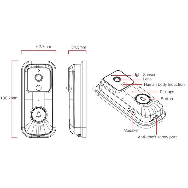 Anytek B60 720P Smart WiFi Video Visual Doorbell, Support APP Remote & PIR Detection & TF Card(White)