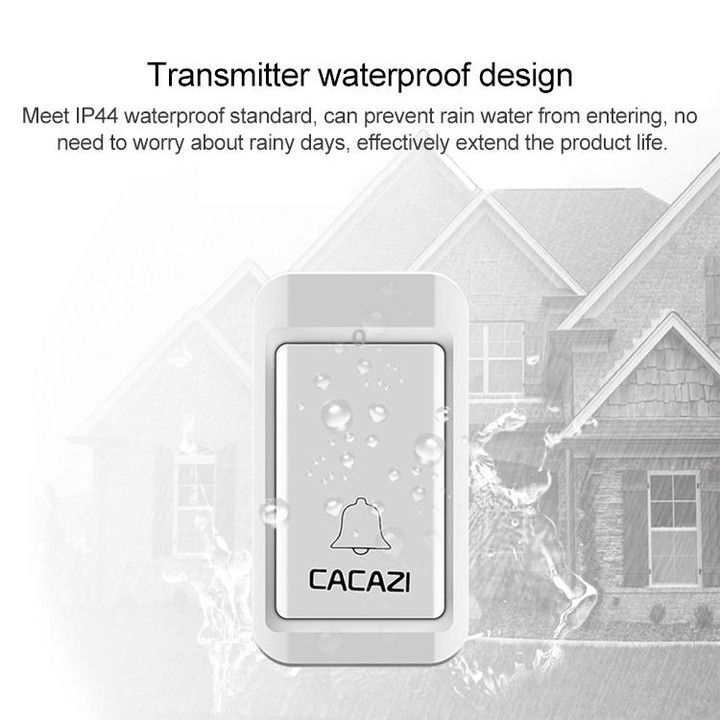 CACAZI V027G One Button Three Receivers Self-Powered Wireless Home Kinetic Electronic Doorbell, US Plug
